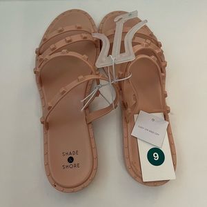 Shade and Shore Studded Plastic Perla Crossband Strappy Sandals Slide